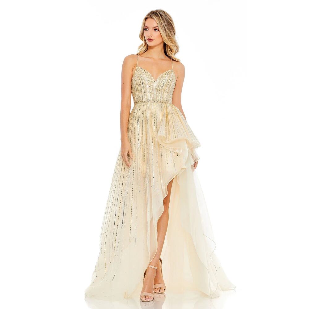 Mac Duggal NWT Open Slit Sweetheart Neck Dress in Gold/Silver Size 4